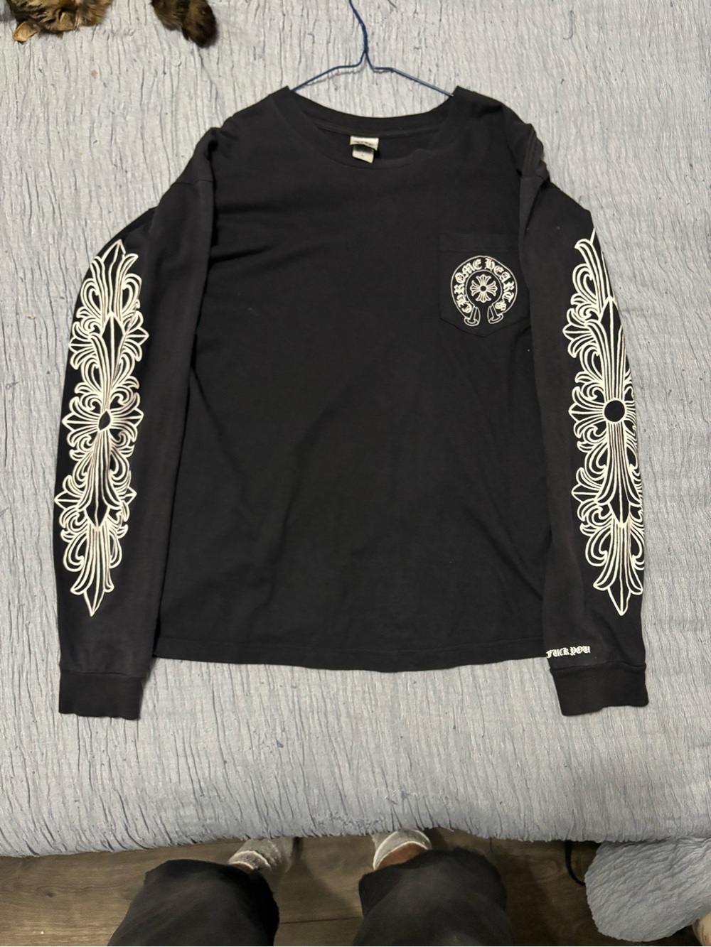 Chrome Hearts Black Long Sleeve Tee with White Sleeve Motifs